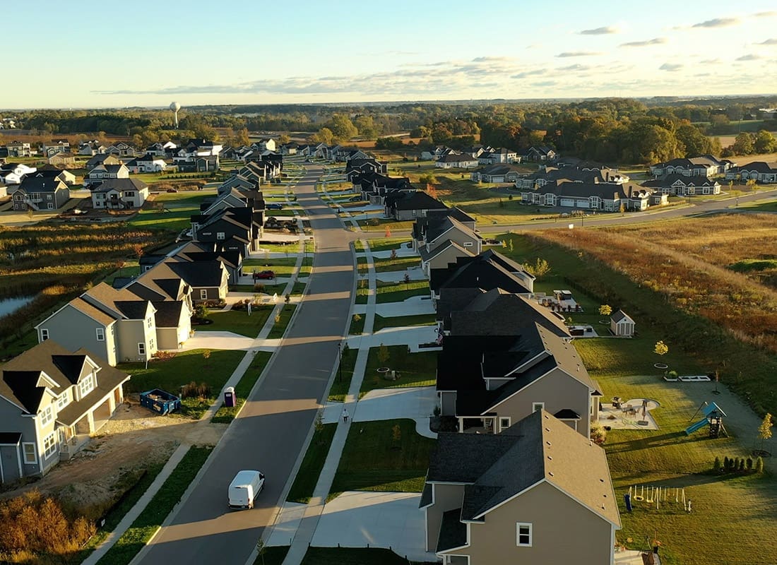 Monticello, IA - Iowa homes on the horizon during the early morning